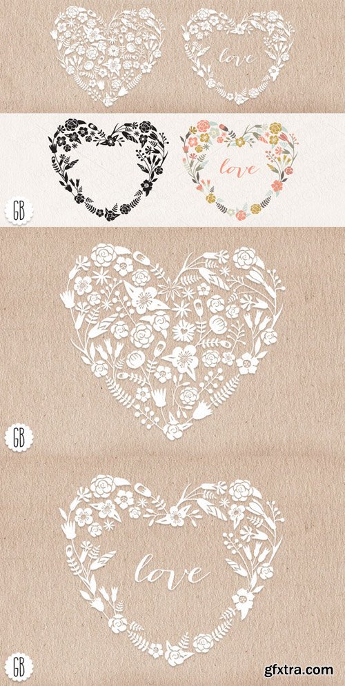 Floral heart wreaths papel picado - CM 23275