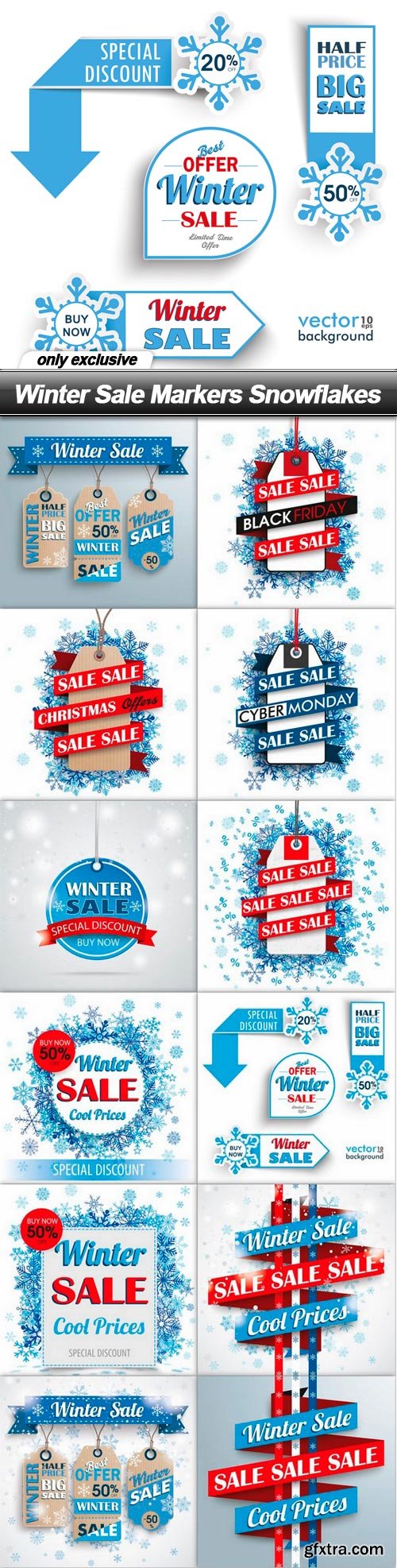 Winter Sale Markers Snowflakes - 12 EPS