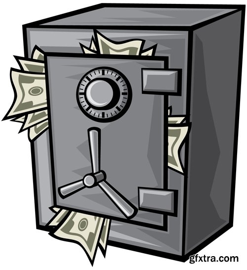 Collection of vector image safe with money 25 EPS