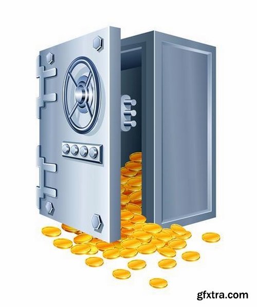 Collection of vector image safe with money 25 EPS