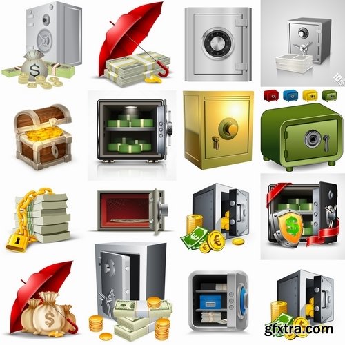 Collection of vector image safe with money 25 EPS