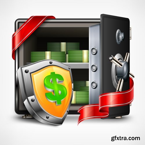 Collection of vector image safe with money 25 EPS