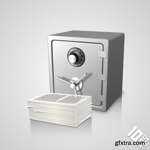 Collection of vector image safe with money 25 EPS