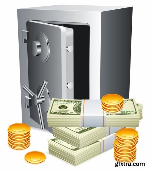 Collection of vector image safe with money 25 EPS