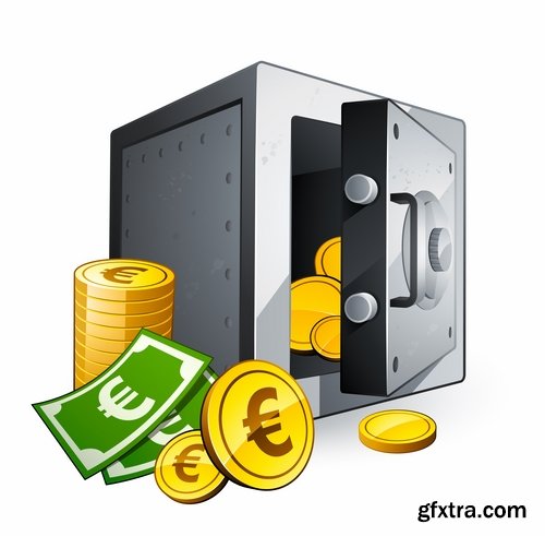 Collection of vector image safe with money 25 EPS