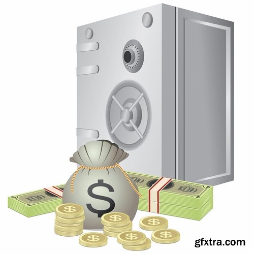 Collection of vector image safe with money 25 EPS