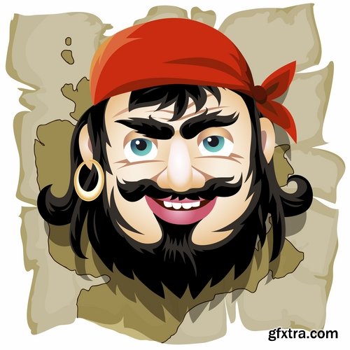 Collection of vector picture cartoon pirate sailor 25 EPS