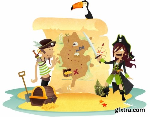 Collection of vector picture cartoon pirate sailor 25 EPS