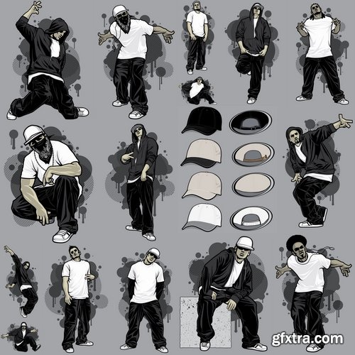 Collection of vector image urban character dude freestyle 25 EPS