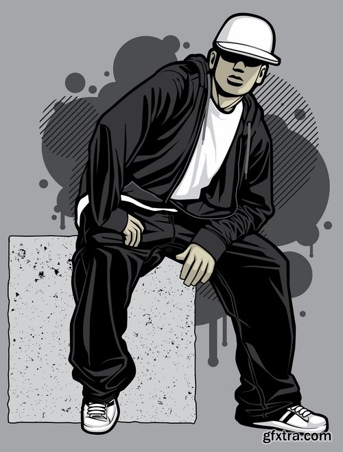 Collection of vector image urban character dude freestyle 25 EPS