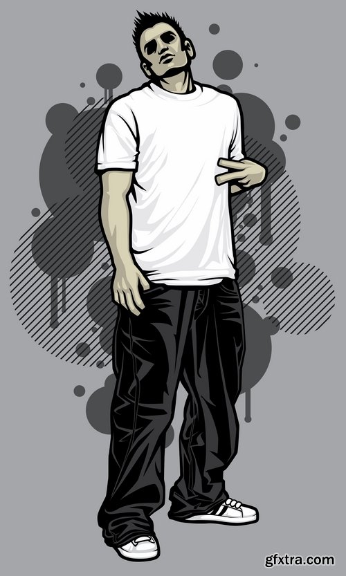 Collection of vector image urban character dude freestyle 25 EPS