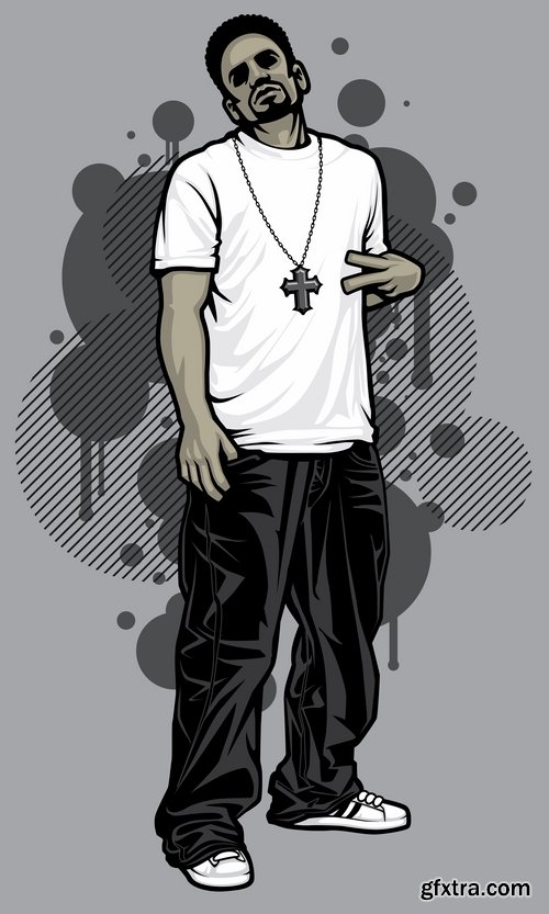 Collection of vector image urban character dude freestyle 25 EPS