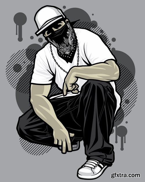 Collection of vector image urban character dude freestyle 25 EPS