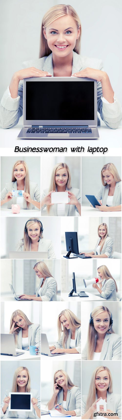 Businesswoman with laptop, female helpline operator