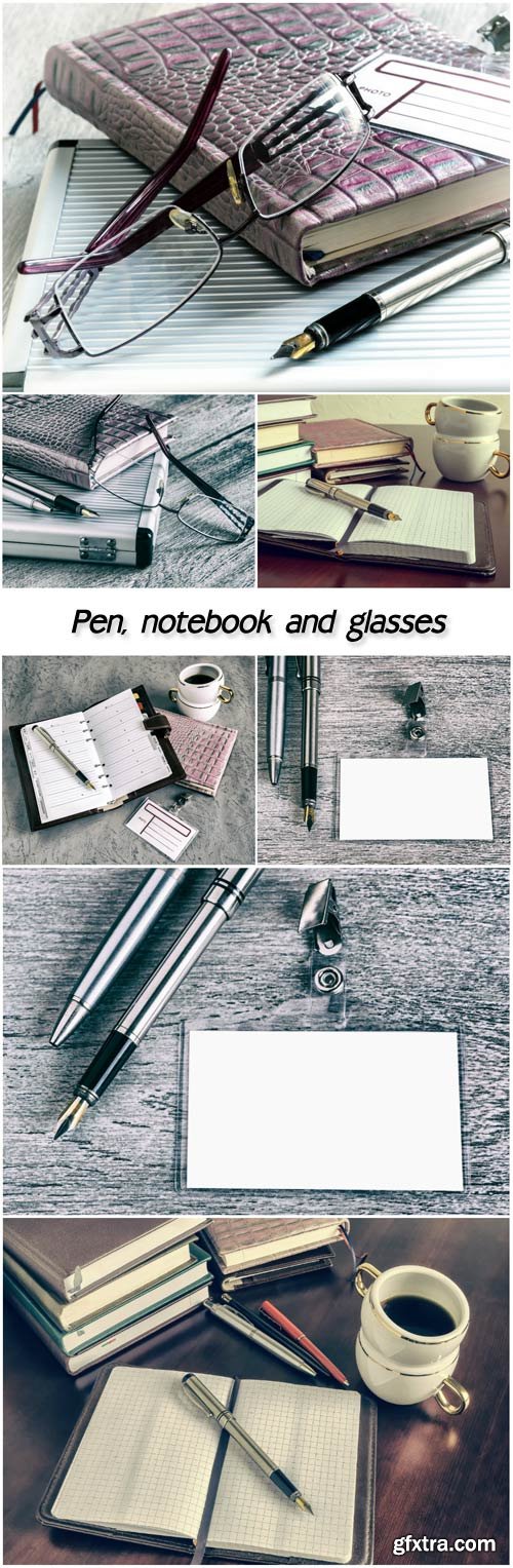 Pen, notebook and glasses in composition