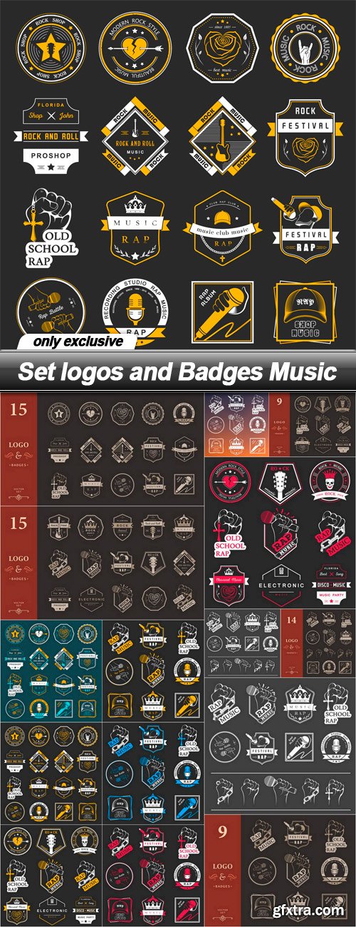 Set logos and Badges Music - 15 EPS