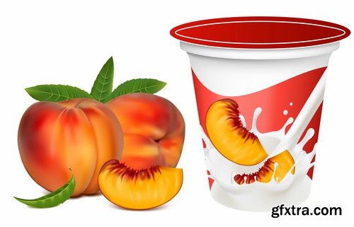 Vector Collection of picture fruit with splashing milk dairy 25 EPS