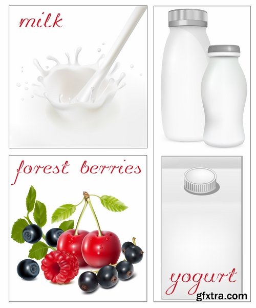 Vector Collection of picture fruit with splashing milk dairy 25 EPS