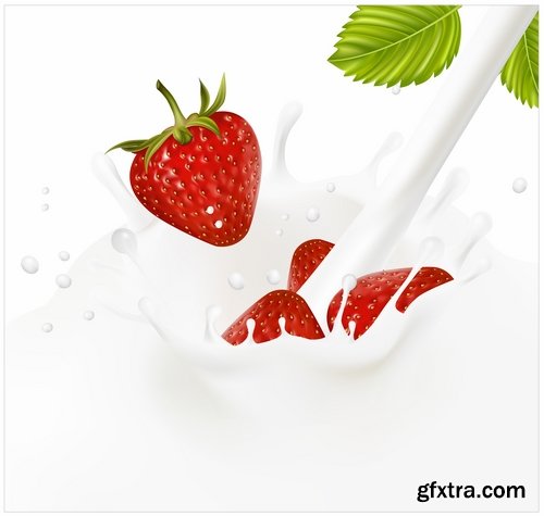 Vector Collection of picture fruit with splashing milk dairy 25 EPS