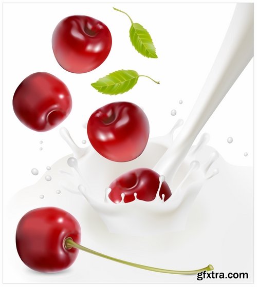 Vector Collection of picture fruit with splashing milk dairy 25 EPS