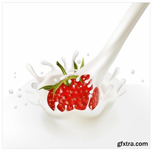 Vector Collection of picture fruit with splashing milk dairy 25 EPS