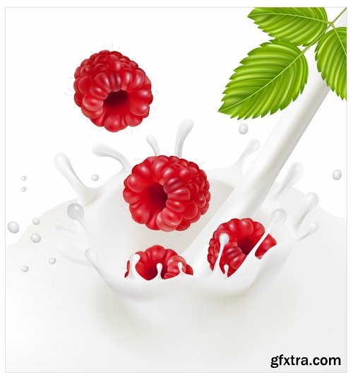 Vector Collection of picture fruit with splashing milk dairy 25 EPS