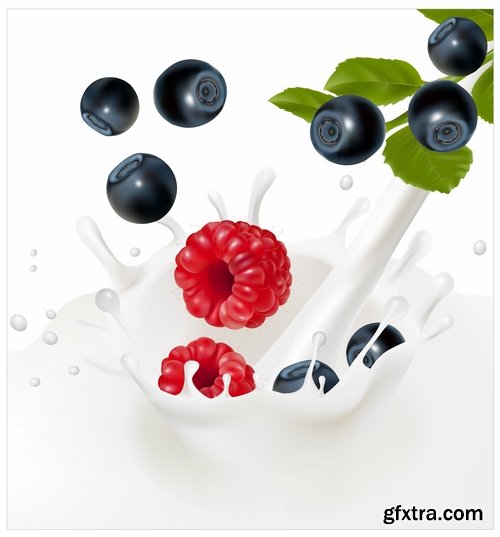 Vector Collection of picture fruit with splashing milk dairy 25 EPS