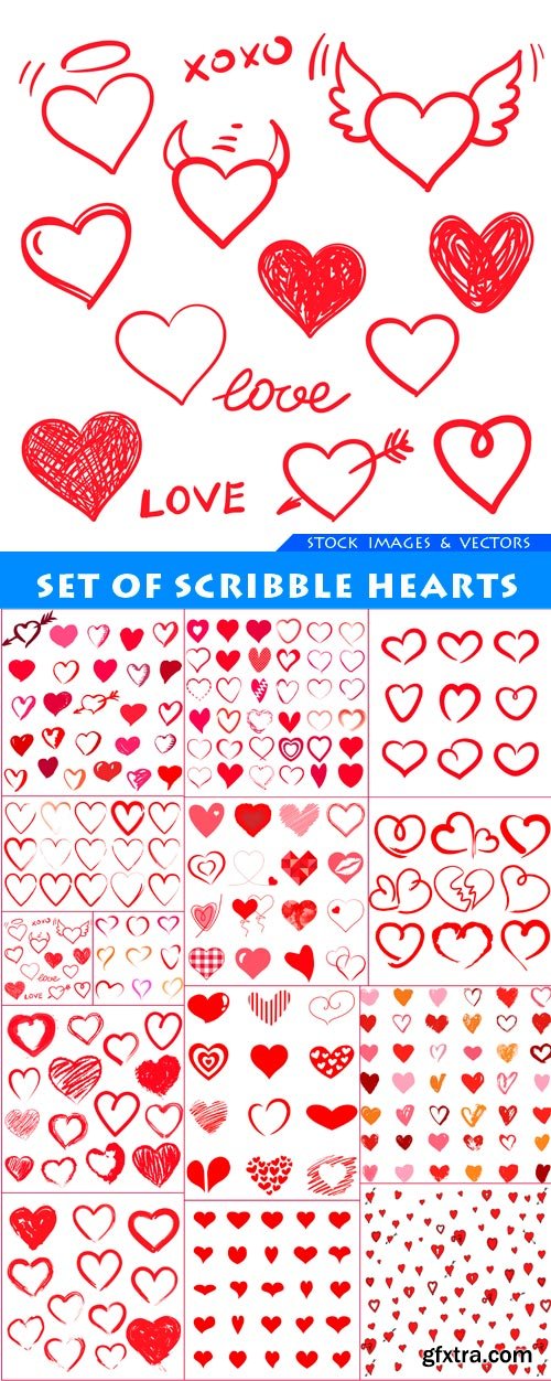 set of scribble hearts 14X EPS