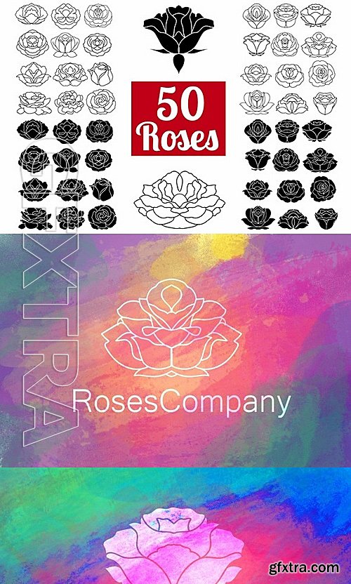 CM - 50 Rose Flowers Logo Bundle 519089