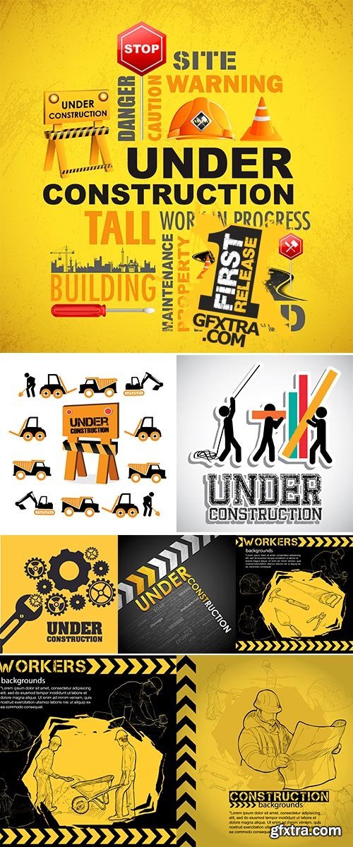 Stock Vector Illustration of Workers, under construction background