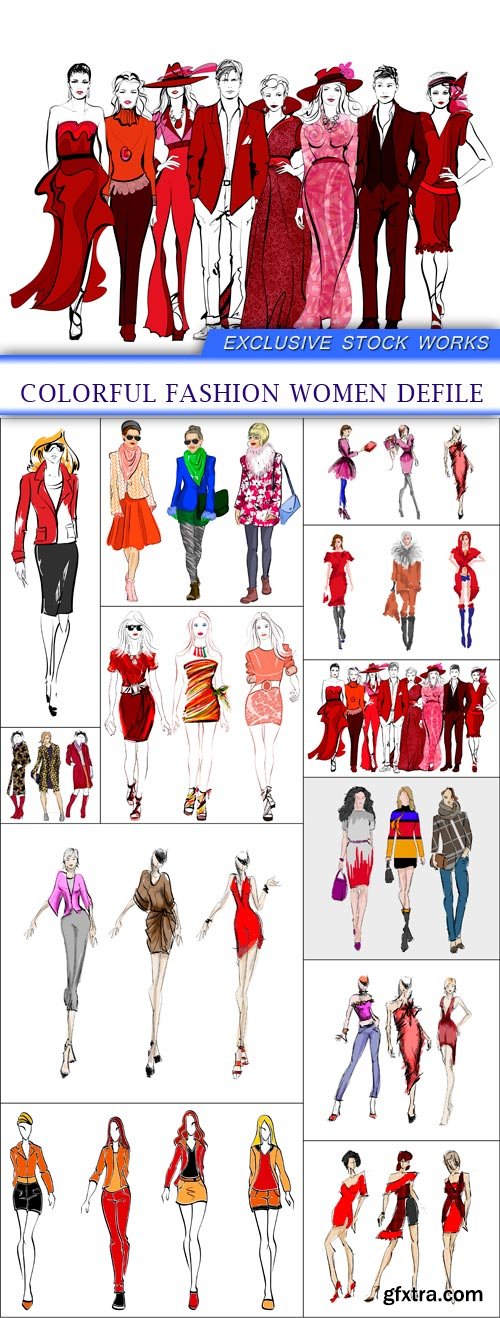 Colorful fashion women defile 12X EPS