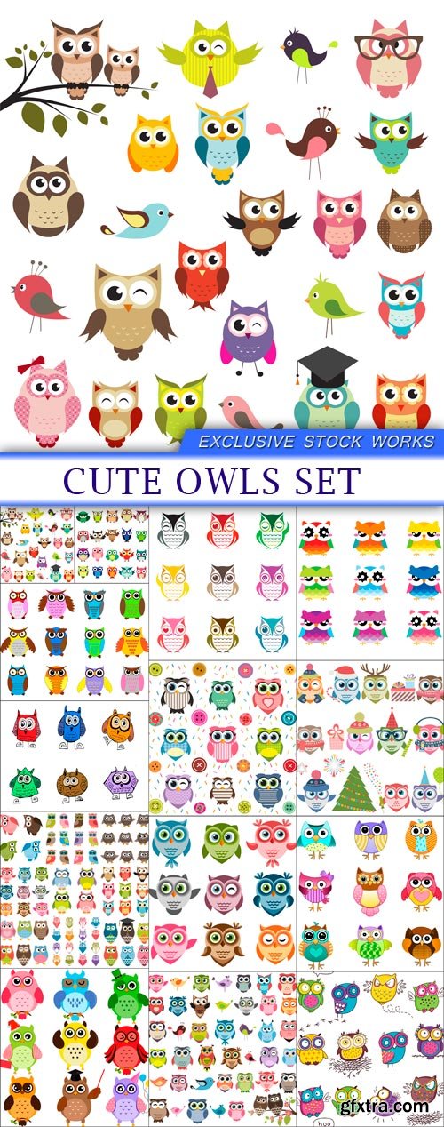 Cute owls set 14X EPS