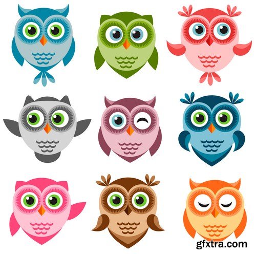 Cute owls set 14X EPS