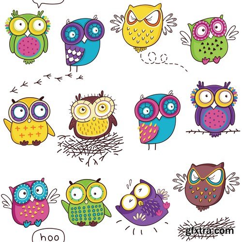 Cute owls set 14X EPS