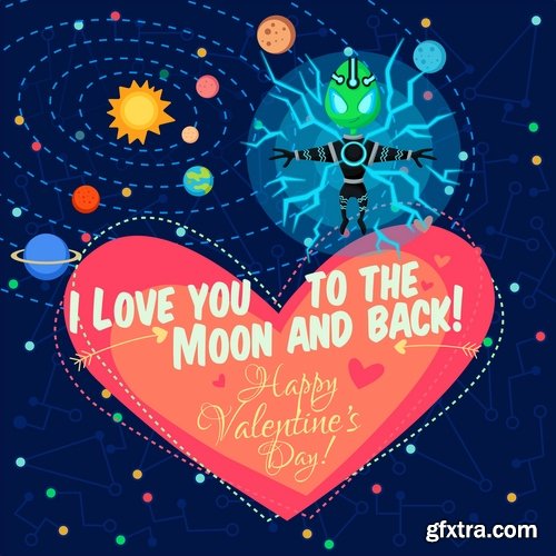 Collection of vector image valentines day space alien robot alien moon slogan 25 EPS