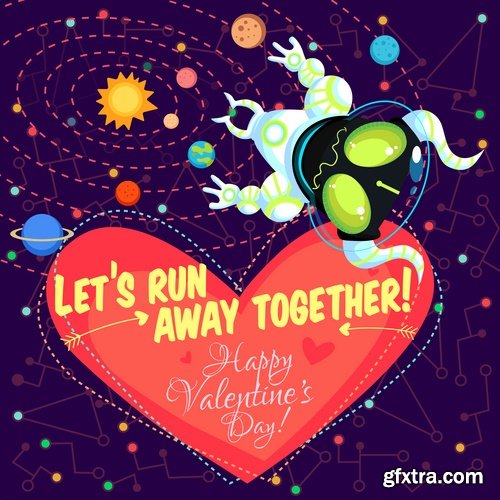 Collection of vector image valentines day space alien robot alien moon slogan 25 EPS