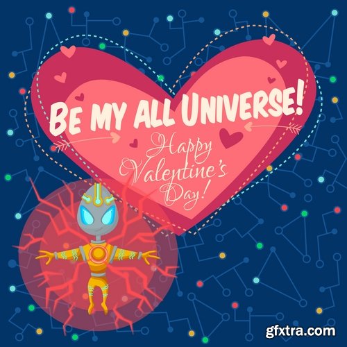 Collection of vector image valentines day space alien robot alien moon slogan 25 EPS