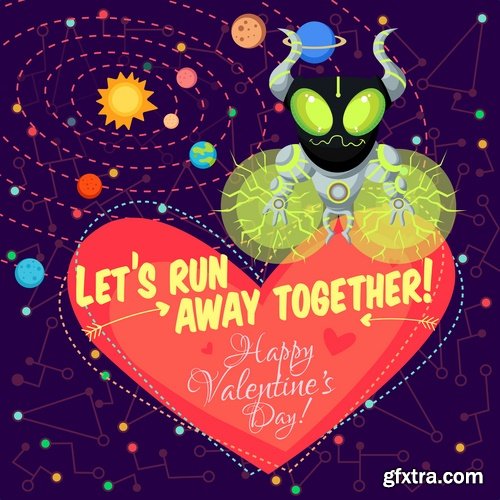 Collection of vector image valentines day space alien robot alien moon slogan 25 EPS