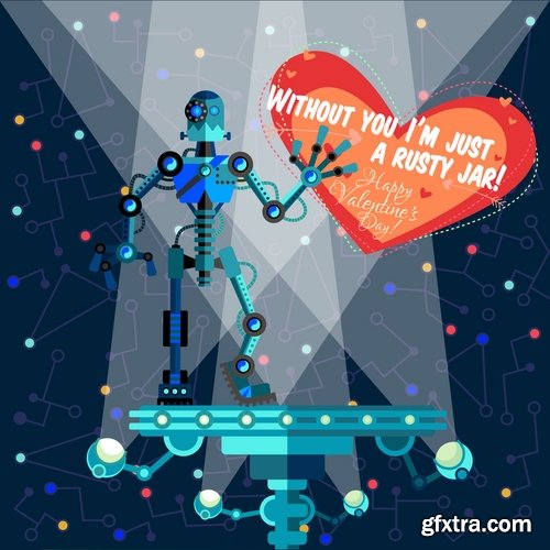 Collection of vector image valentines day space alien robot alien moon slogan 25 EPS