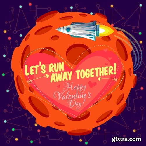 Collection of vector image valentines day space alien robot alien moon slogan 25 EPS