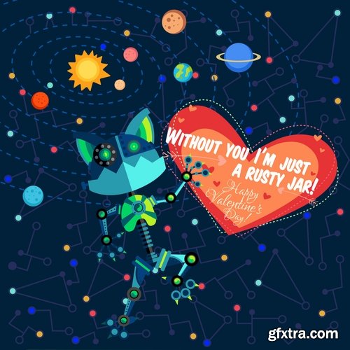 Collection of vector image valentines day space alien robot alien moon slogan 25 EPS