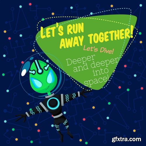 Collection of vector image valentines day space alien robot alien moon slogan 25 EPS