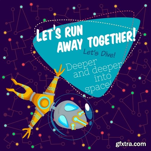 Collection of vector image valentines day space alien robot alien moon slogan 25 EPS