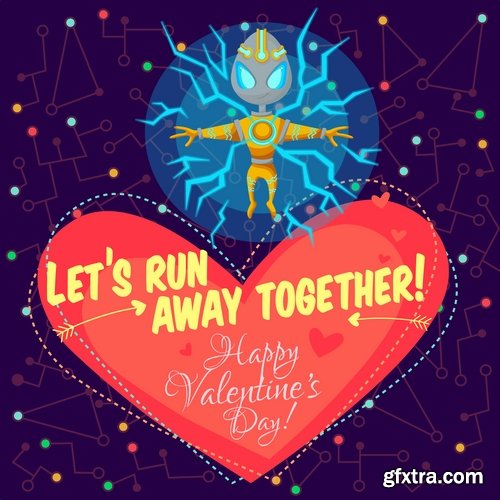 Collection of vector image valentines day space alien robot alien moon slogan 25 EPS