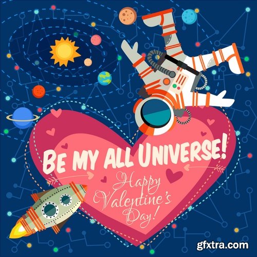 Collection of vector image valentines day space alien robot alien moon slogan 25 EPS