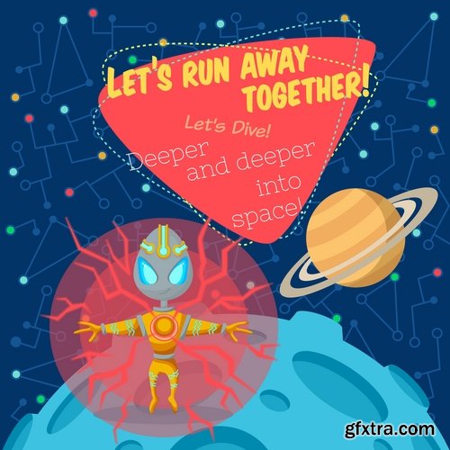 Collection of vector image valentines day space alien robot alien moon slogan 25 EPS