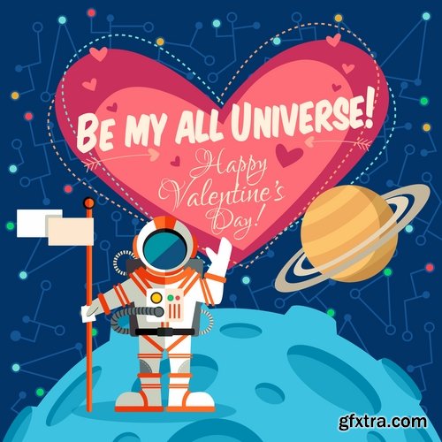 Collection of vector image valentines day space alien robot alien moon slogan 25 EPS