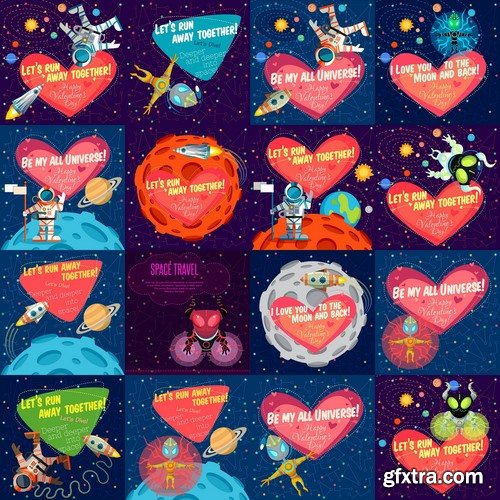 Collection of vector image valentines day space alien robot alien moon slogan 25 EPS