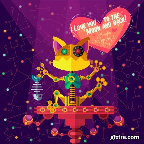 Collection of vector image valentines day space alien robot alien moon slogan 25 EPS