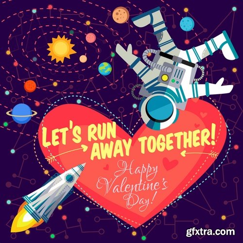 Collection of vector image valentines day space alien robot alien moon slogan 25 EPS